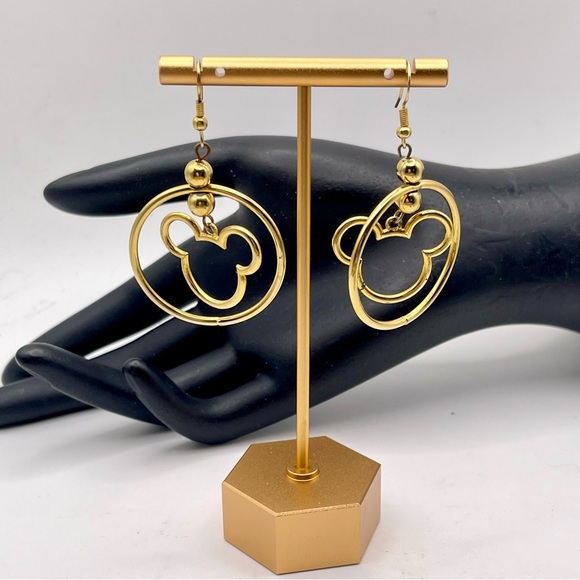 Statement Gold Tone Mickey Mouse Dangle Pierced Earrings Disney - Picture 2 of 9